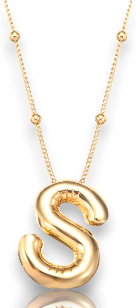 Balloon Initial Necklaces For Women, Dainty Bubble Letter Necklace,18k Gold Plated Balloon Pendan... | Amazon (US)