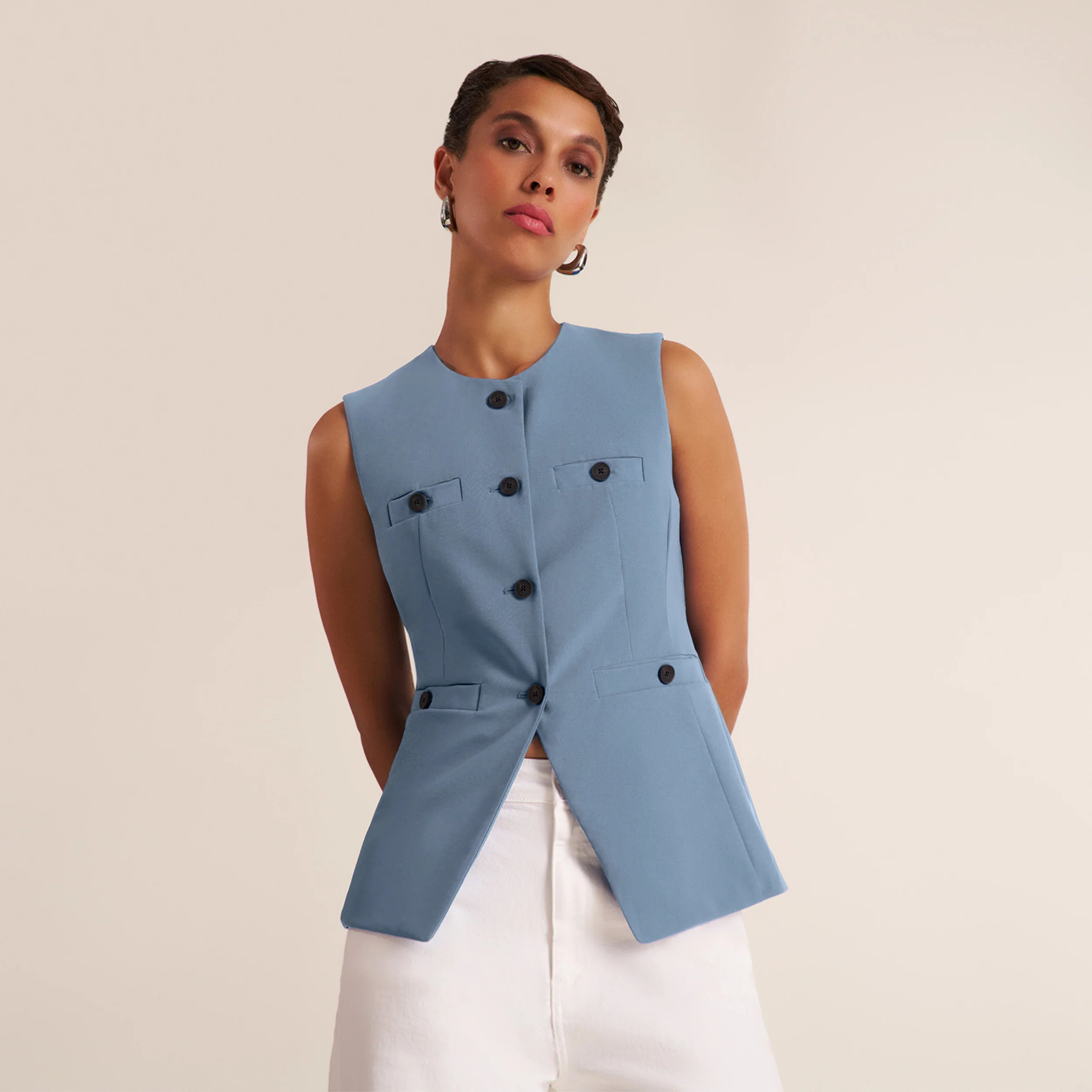 Aliza Travel Vest - OrigamiTech :: Dusty Blue | MM LaFleur