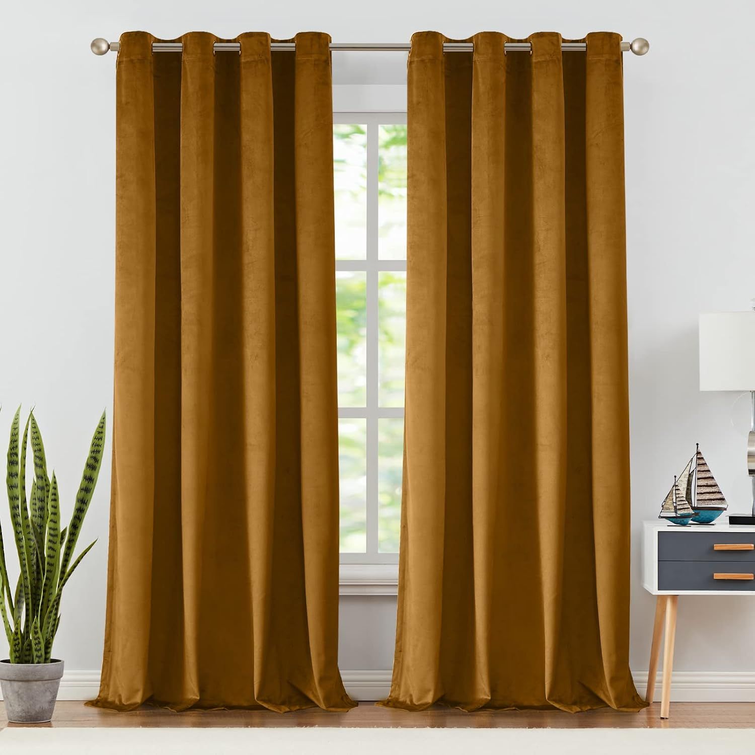 jinchan Gold Brown Velvet Blackout Curtains for Living Room Thermal Insulated Luxury Home Decor D... | Amazon (US)