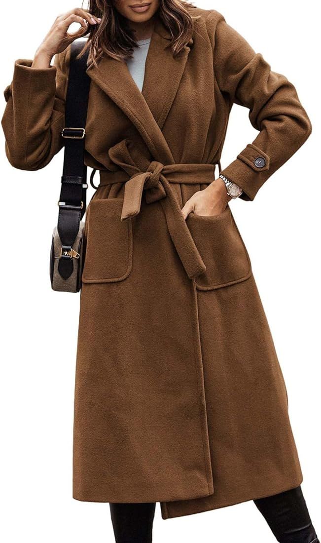 Yousify Womens Coat Notched Lapel Pea Coat Long Sleeve Peacoat Casual Fall Winter Long Overcoat w... | Amazon (US)