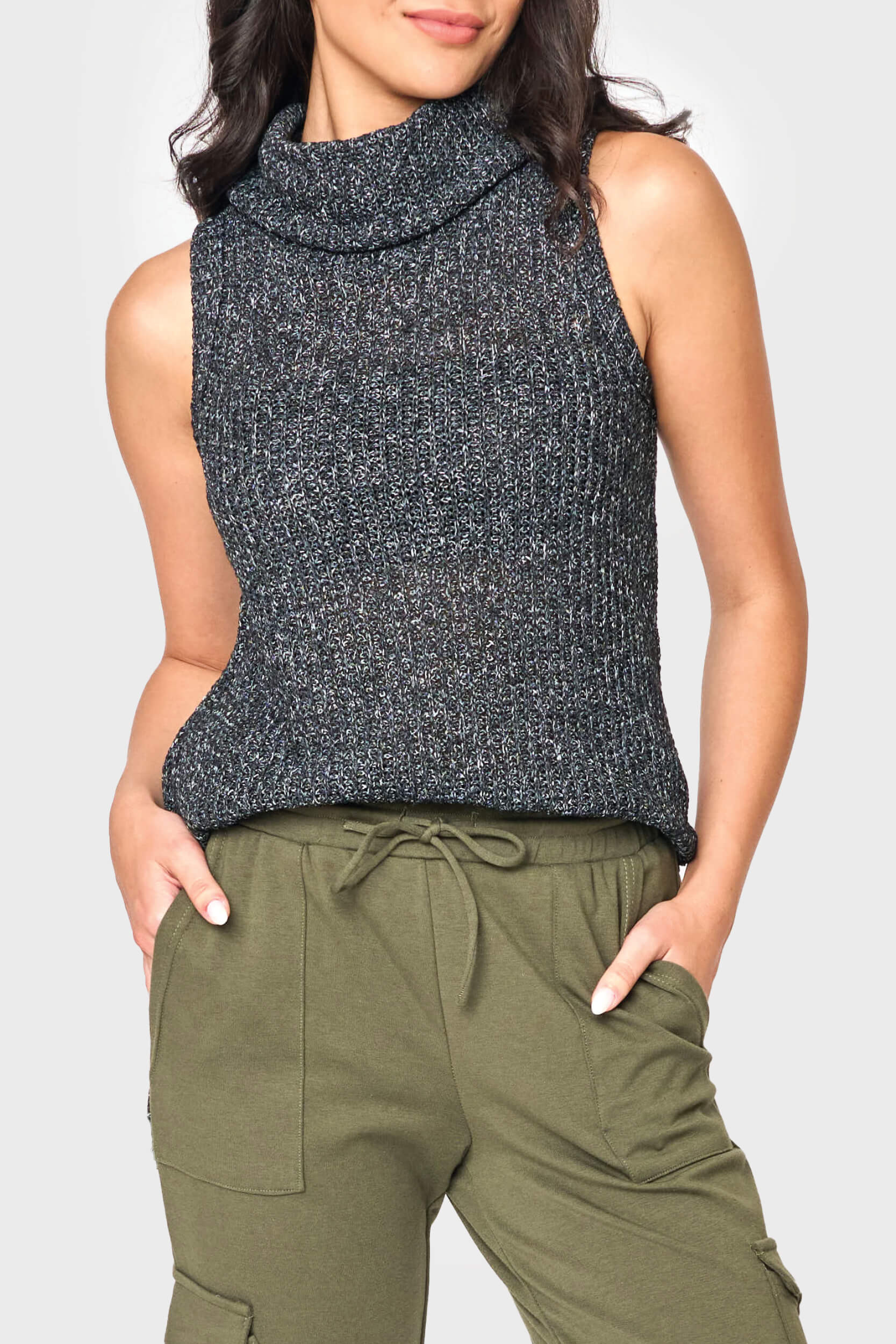 Roll Neck Sleeveless Crochet Vest | Gibson