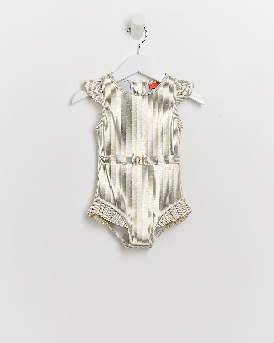 Mini girls gold lurex frill belted swimsuit | River Island (UK & IE)