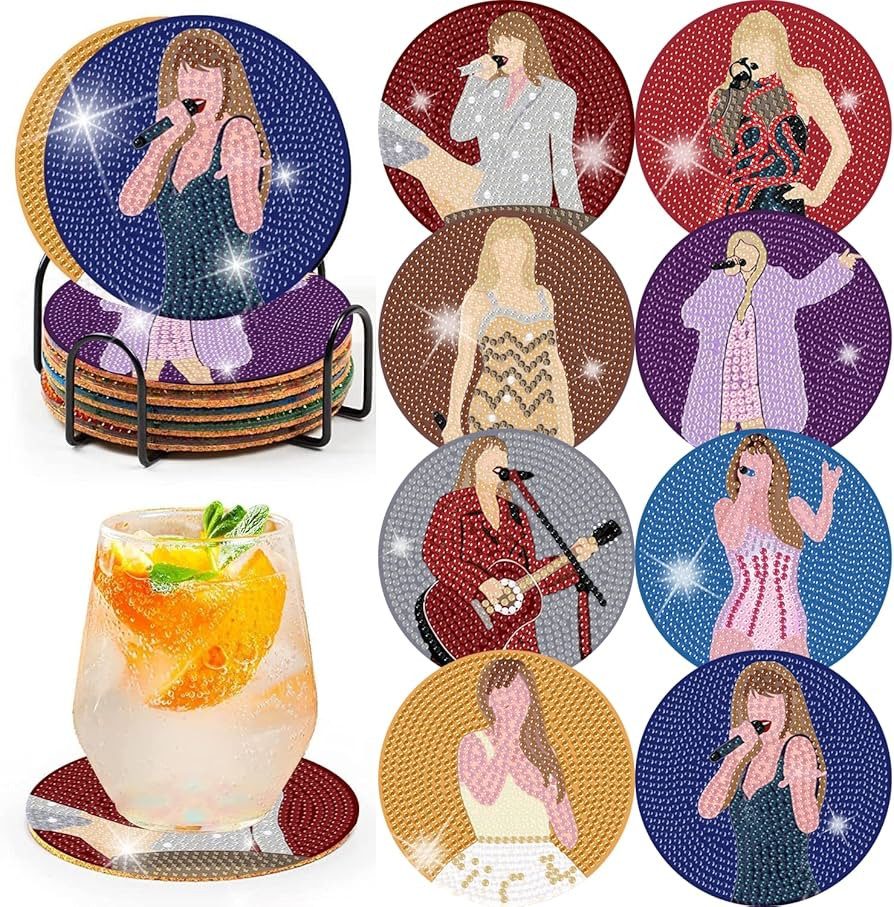 Pop Star Diamond Painting Coasters Kits for Adults, 8PCS Pop Diamond Art Coaster Kits with Holder... | Amazon (US)