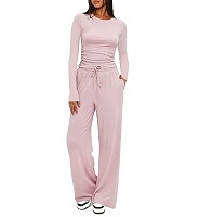 Darong Women's 2 Piece Outfits Lounge Sets 2026 Long Sleeve Tops Wide Leg Pants Casual Matching S... | Amazon (US)