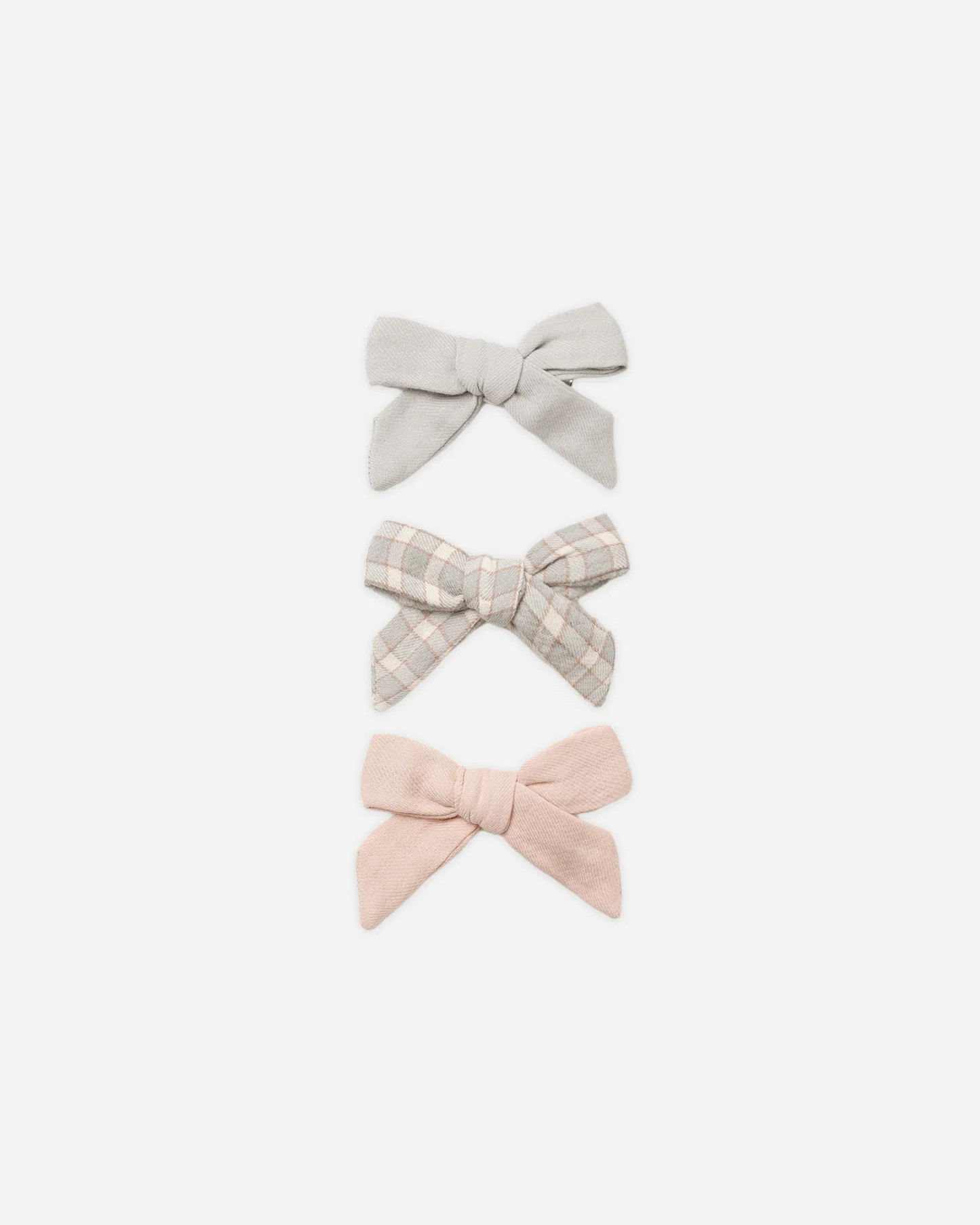 Bow W. Clip, Set Of 3 Cloud, Blue Gingham, Dusty Rose | Rylee + Cru
