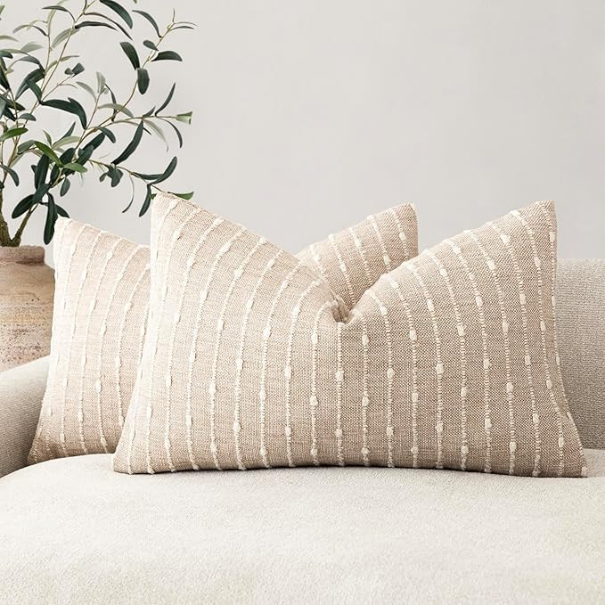 Foindtower Pack of 2 Decorative Jacquard Boucle Lumbar Throw Pillow Covers Accent Textured Stripe... | Amazon (US)