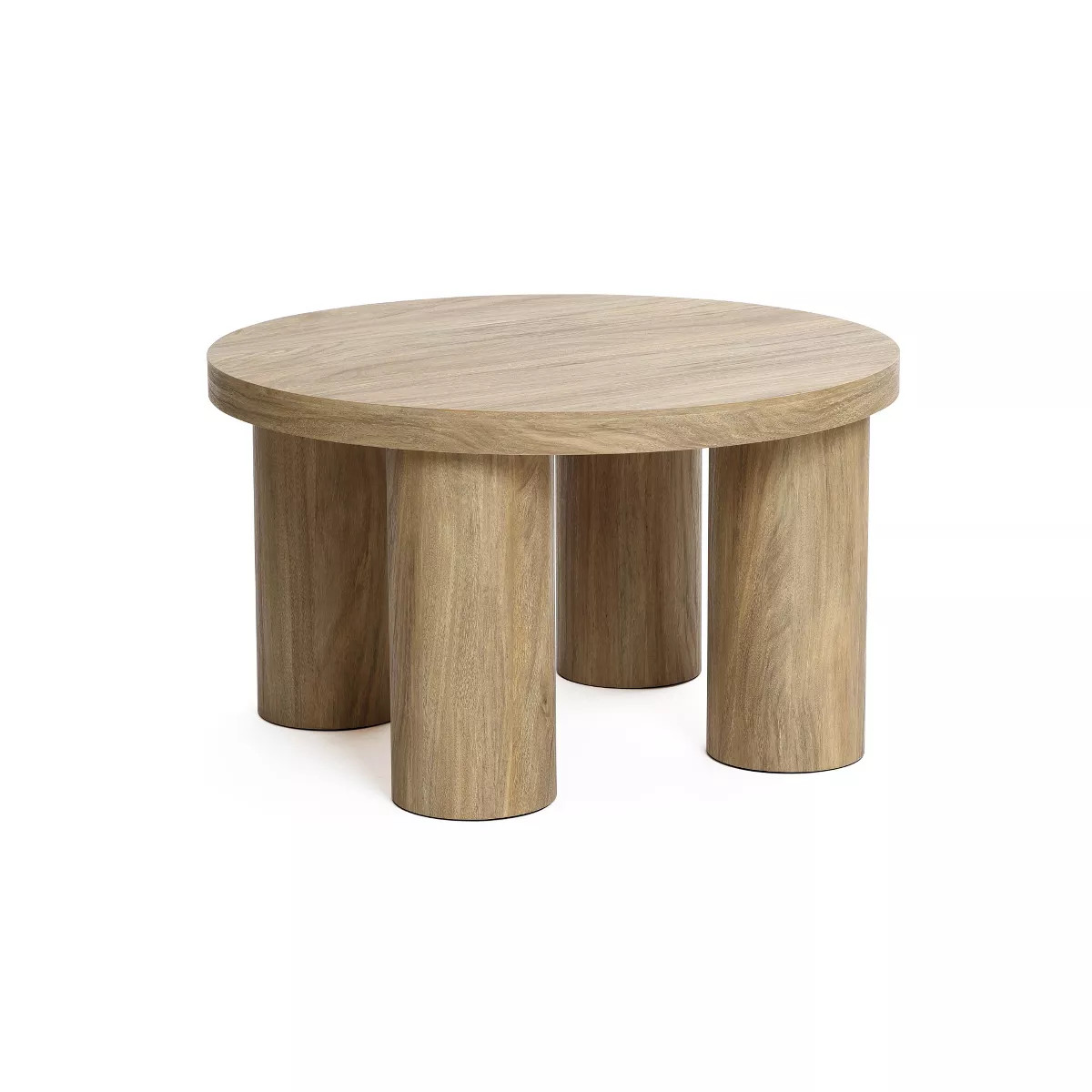 LuxenHome Round Wood Coffee Table with 4 Pillar Legs, 27.5" Modern Farmhouse Oak Finish Low Accen... | Target