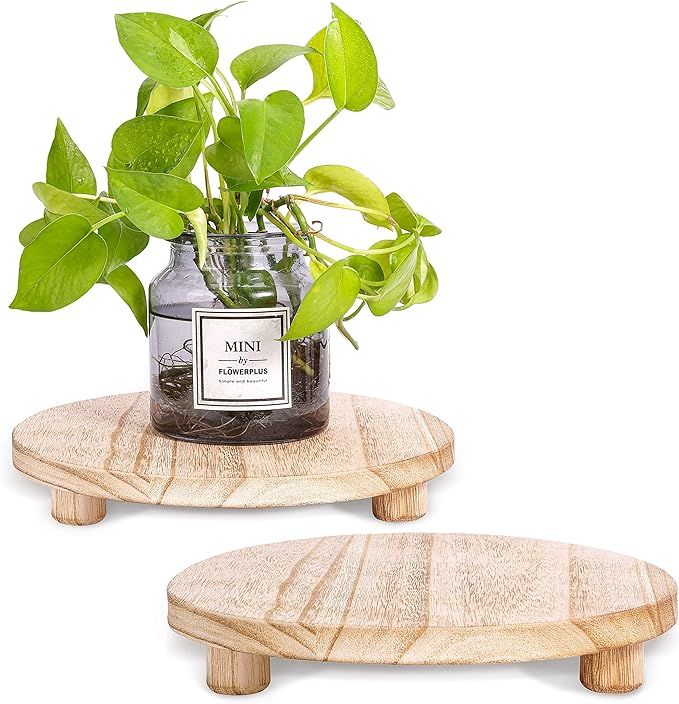 Woodreen 2 Pack Wood Stool Plant Riser, Round Small Plant Stand, Rustic Stool Flower Pot Holder, ... | Amazon (US)