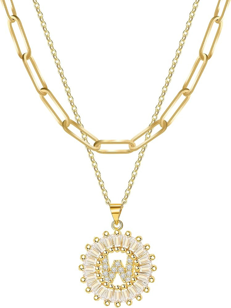 COLMO Layered Initial Necklaces - 14K Gold Plated Paperclip Chain Choker Necklace Letter Pendant Nec | Amazon (US)
