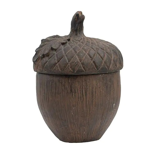 Lidded Cement Acorn Jar | Antique Farm House