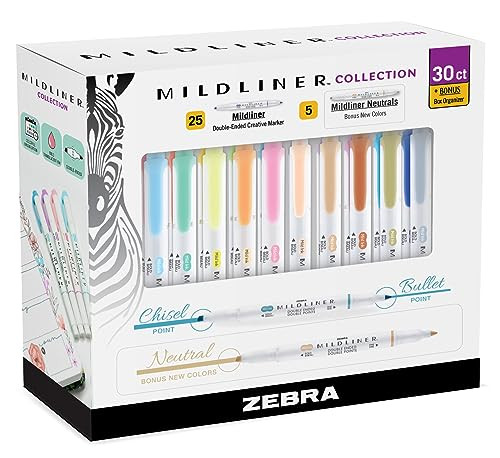 Zebra Pen Mildliner Highlighters, Double Ended Highlighter, Broad and Fine Tips, Pastel and Neutral Colors Midliner Pens, 30 Pack | Amazon (US)