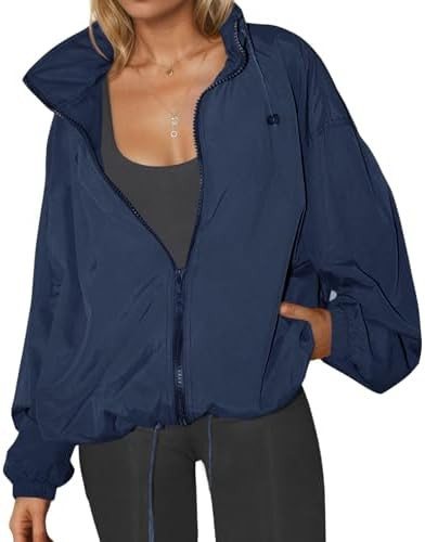 Womens Waterproof Rain Jackets Lightweight Zip Up Raincoat Outdoor Hiking Hooded Windbreaker with... | Amazon (US)
