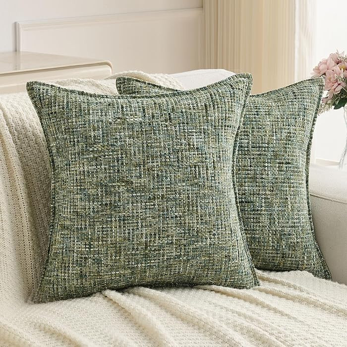 FUTEI Dark Green Decorative Throw Pillow Covers 18x18 Inch Set of 3,Soft Chenille Tweed Textured ... | Amazon (US)