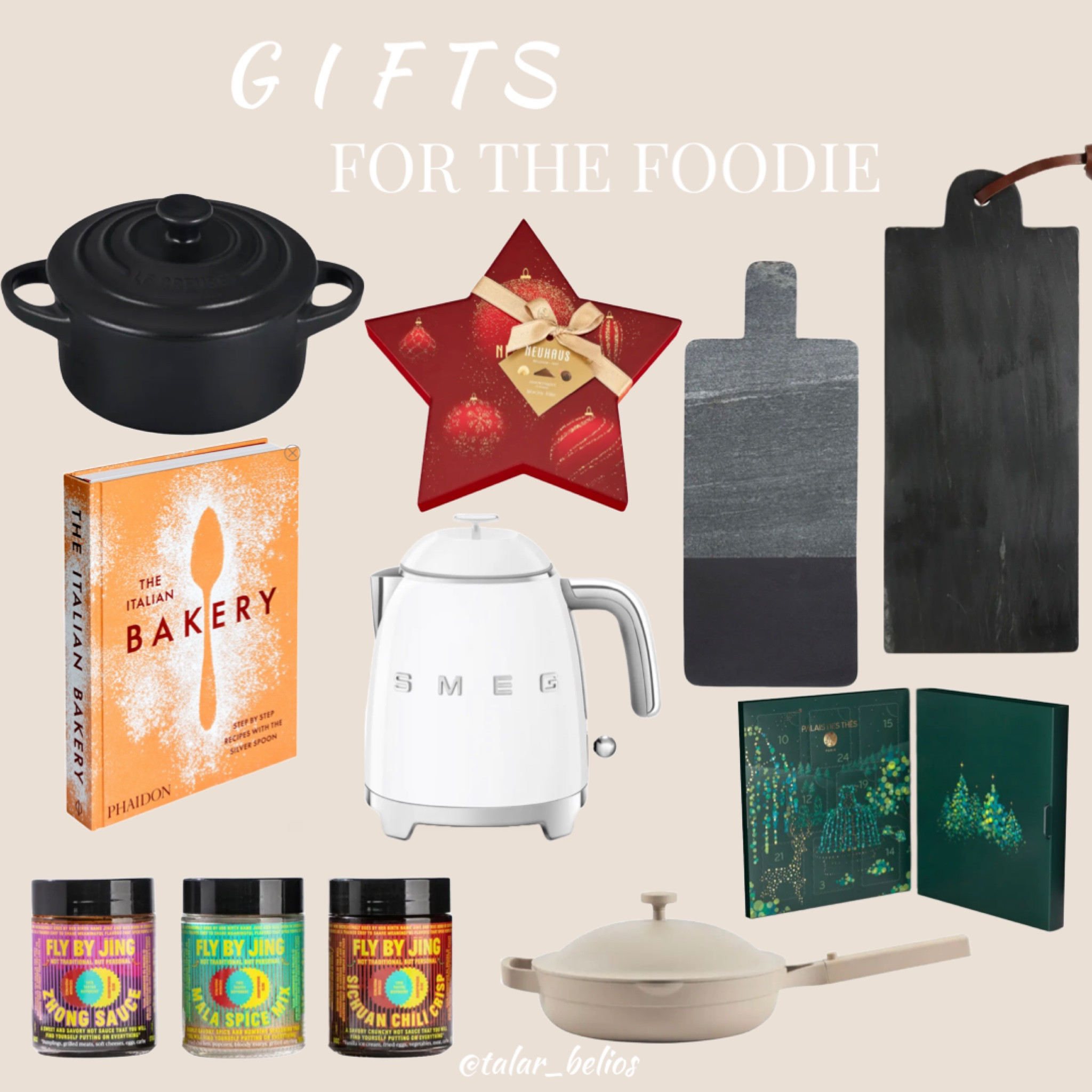 Gift guide for the foodie, cookware, pots, pans, tea, chocolate, cook book, cheese board 
#kitchenfinds #giftguide 

#LTKhome #LTKHoliday #LTKSeasonal