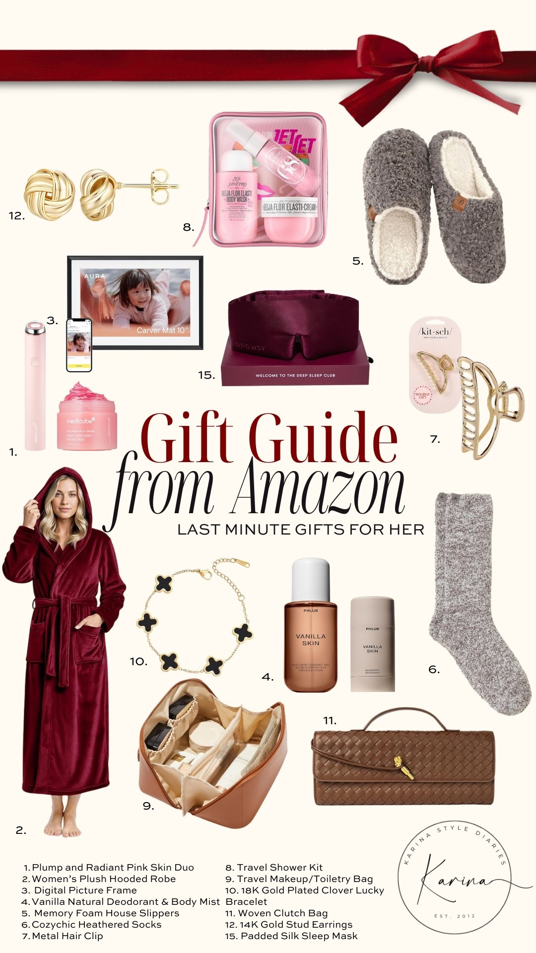 Last minute gift ideas for her🎁 

Plush fleece bath robe, perfume and deodorant set, metal hair clip, cozy socks, woven clutch bag, jet set bath kit, clover bracelet, stud earrings, travel makeup bag, lip mask, cozy slippers

#LTKBeauty #LTKselfcare #LTKGiftGuide