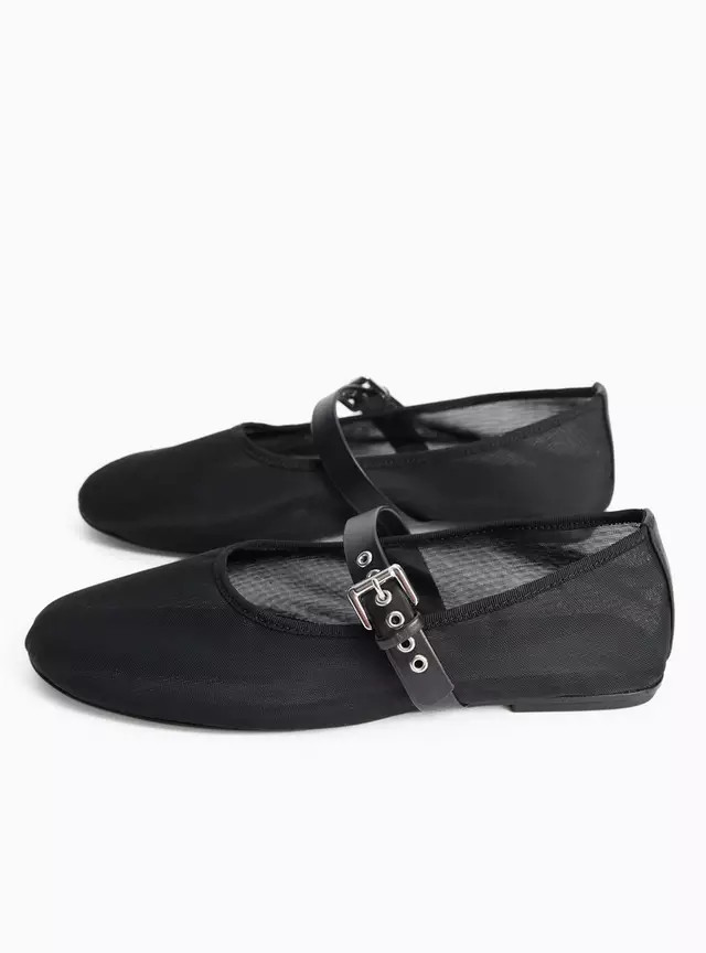 Buy Black Mesh Buckle Detail Ballerina Shoes 5 | Workwear | Tu | Tu Clothing