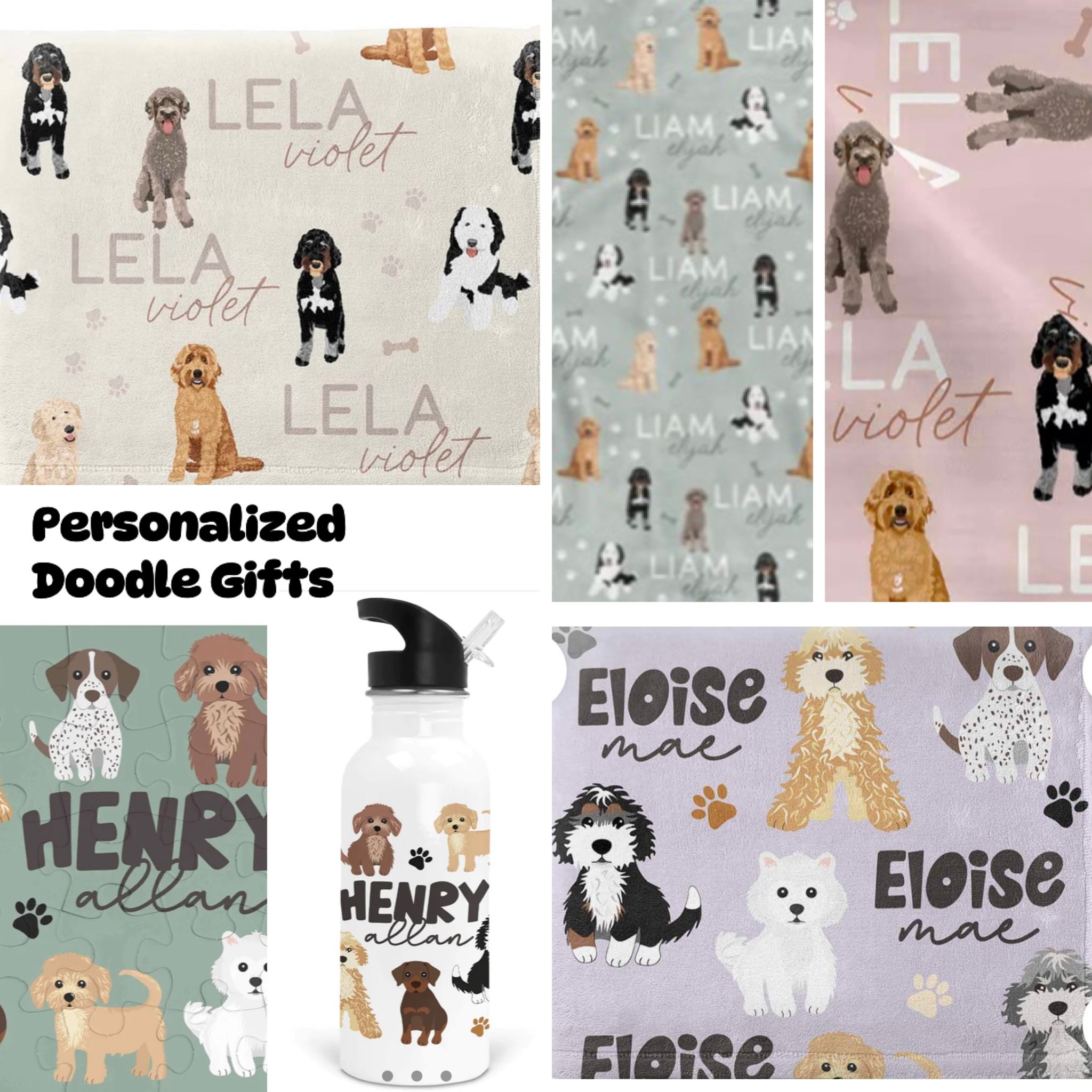 These personalized gifts are perfect for expectant parents, babies, toddlers and children.
-Options from floral, dinosaurs, farm animals, teddy bears and so much more.
-Adorable personalized Doodle swaddle (38 x 55) or Doodle kids blanket (50 x 60). 
-Adorable puppy pals (includes doodles along with other puppies) personalized toddler blanket (50 x 60).
-Personalized kids 20 oz puppy (includes doodles)water bottle -Fun 30 piece personalized puppy puzzle  (includes doodles).
-Adorable clothing & bedding too!

#LTKbaby #LTKkids #LTKGiftGuide