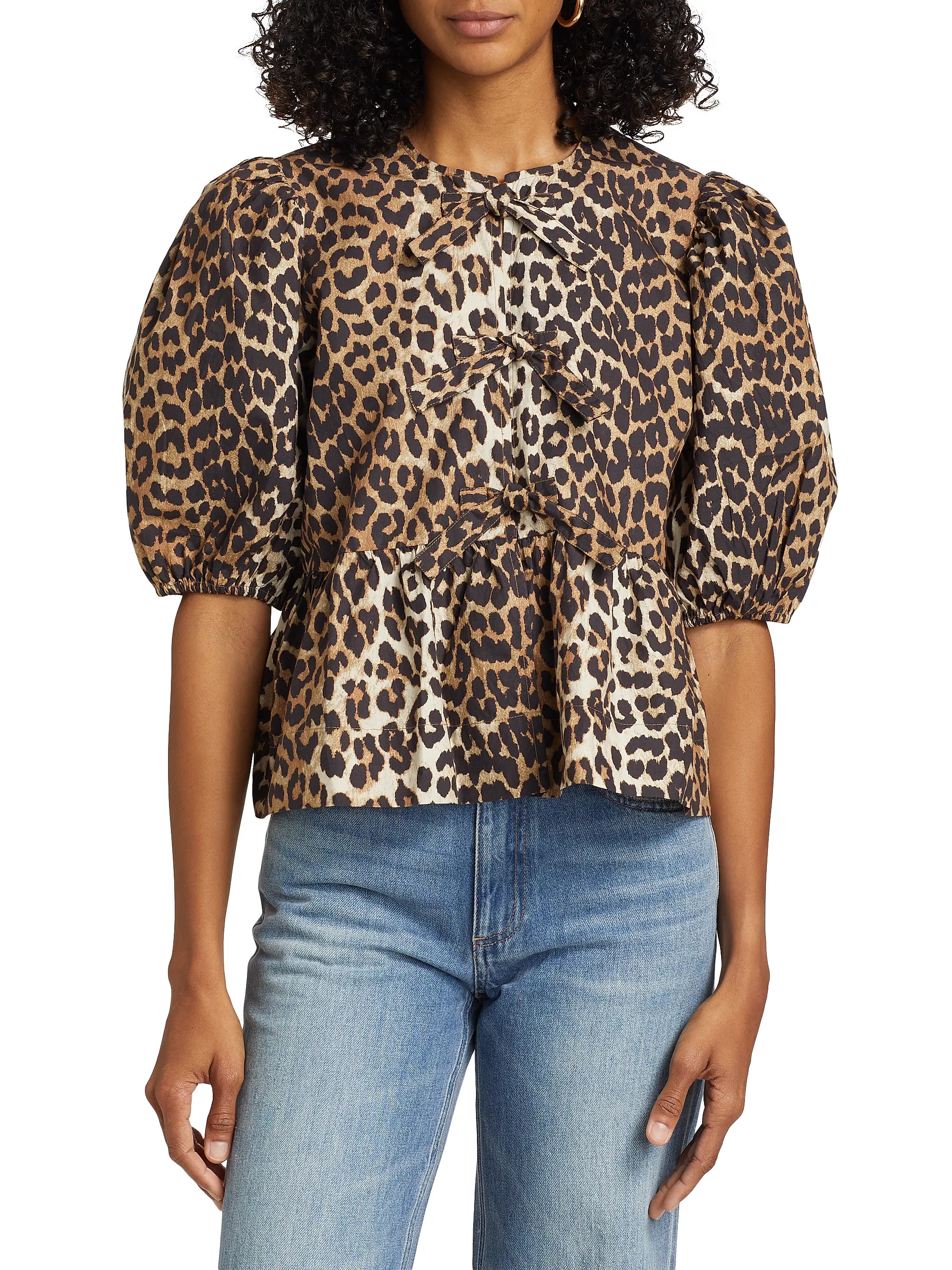 Leopard Poplin Peplum Blouse | Saks Fifth Avenue