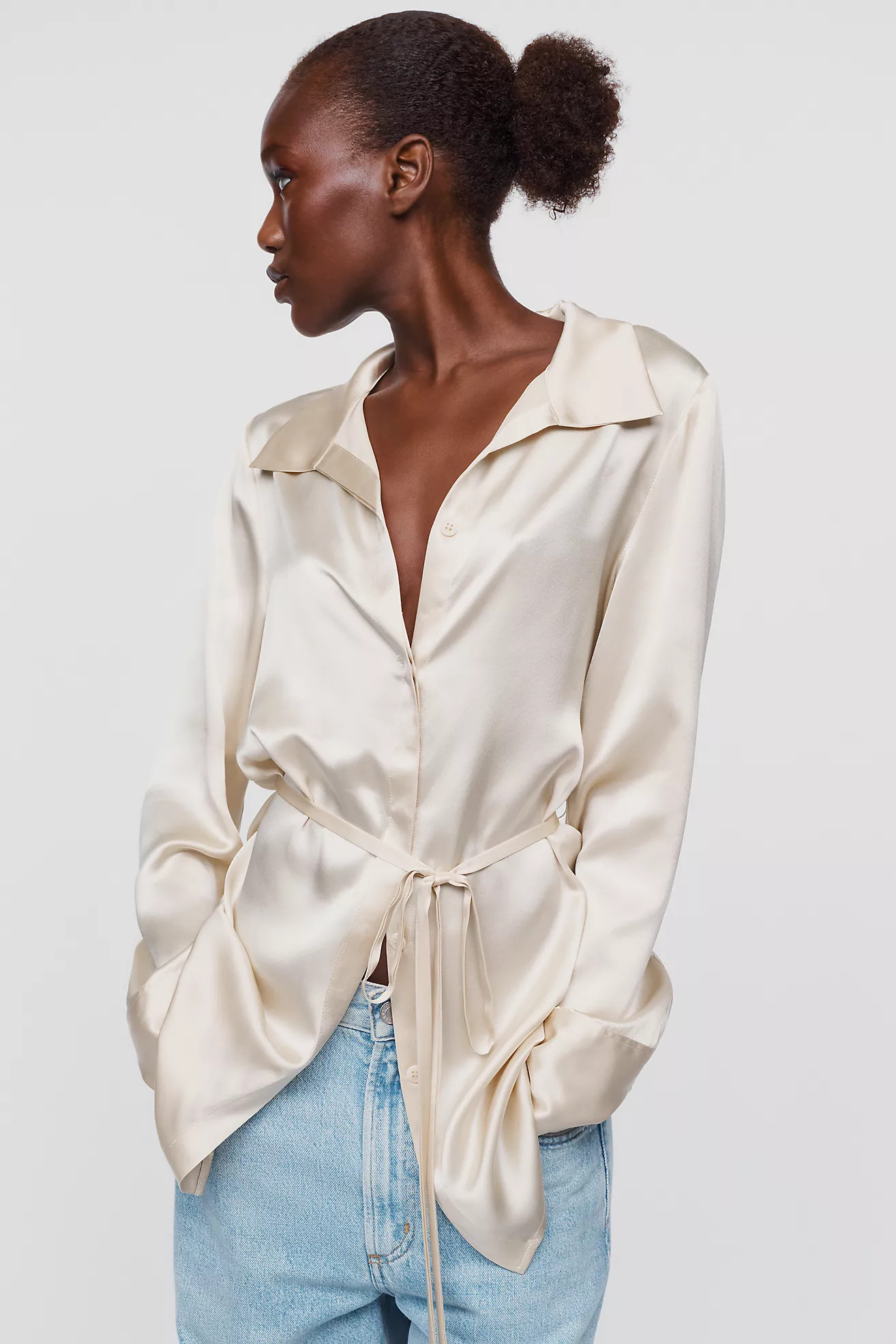 Reformation Camilla 100% Silk Buttondown Belted Shirt | Anthropologie (US)
