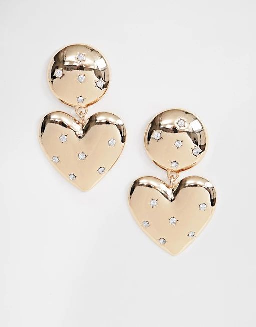 ASOS DESIGN earrings with heart drop and crystal detail in gold | ASOS US