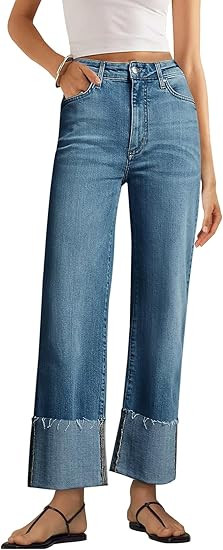 KUNMI Women's Wide Leg Jeans High Waisted Straight Leg Stretchy Denim Pants with Pockets | Amazon (US)