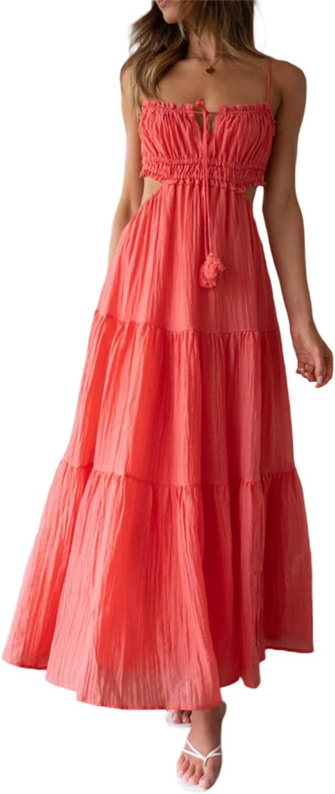 Summer Going Out Floral Swing Boho Maxi Dress Women Casual Long Sleeve Loose A-line Ruffle Long B... | Amazon (US)