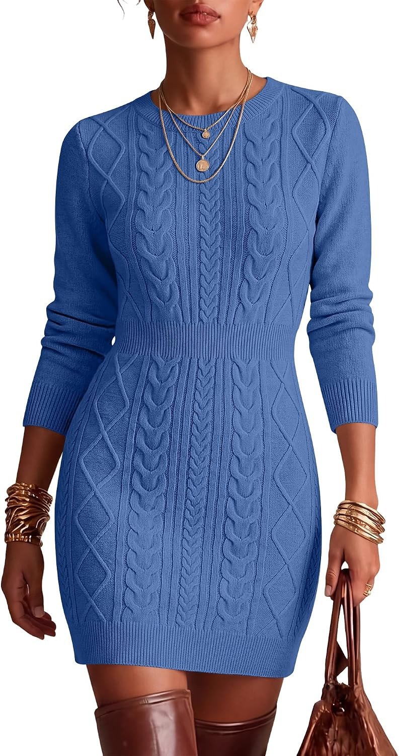 Caracilia Women's Cable Knit Sweater Dress Long Sleeve Fall Winter Dress | Amazon (US)
