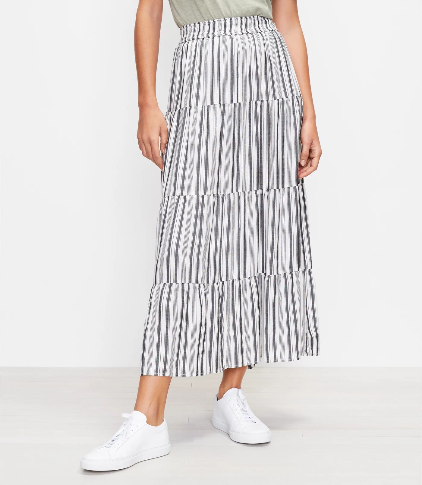 Striped Tiered Pull On Maxi Skirt | LOFT