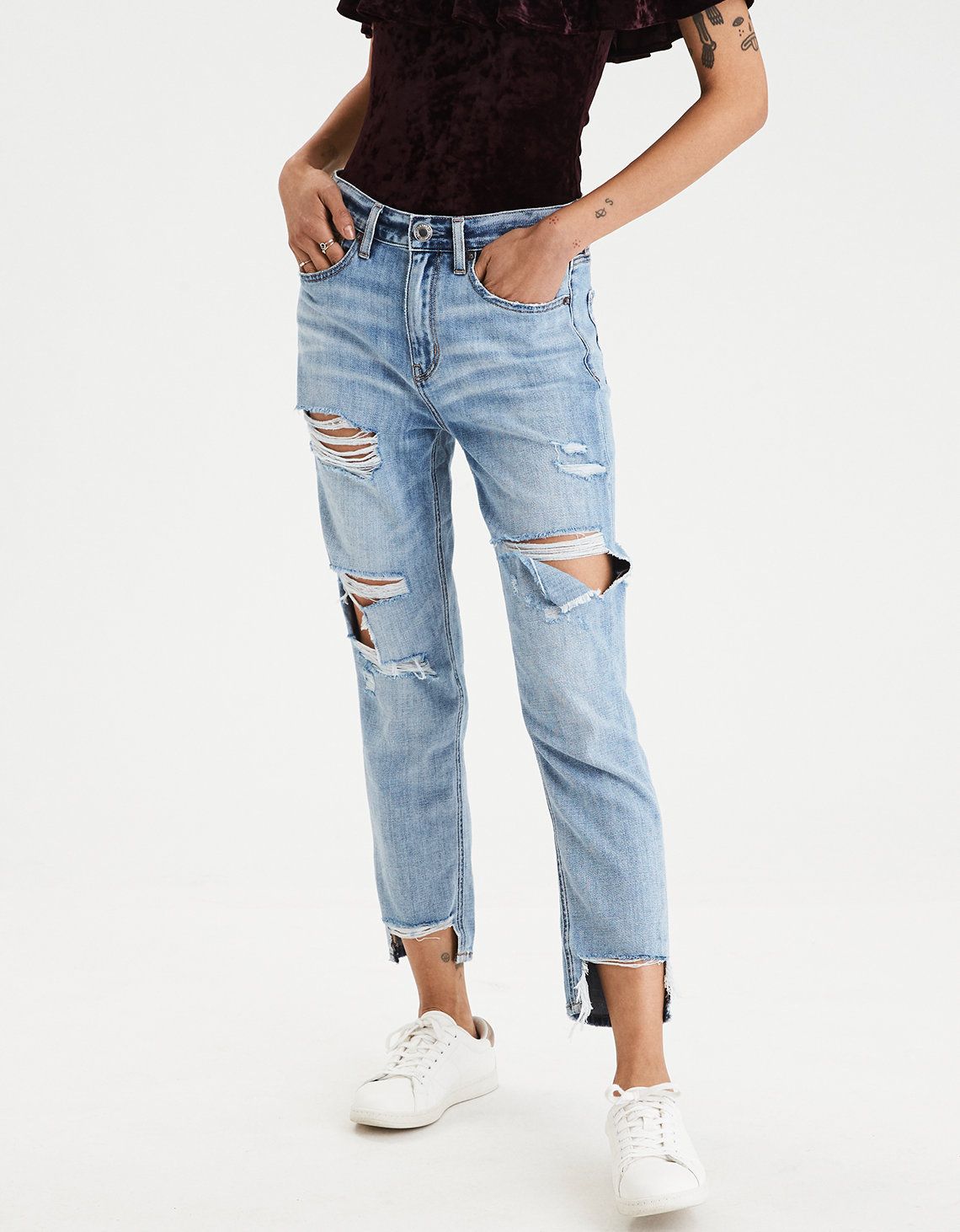 High-Waisted Tomgirl Jean, Classic Destruction | American Eagle Outfitters (US & CA)