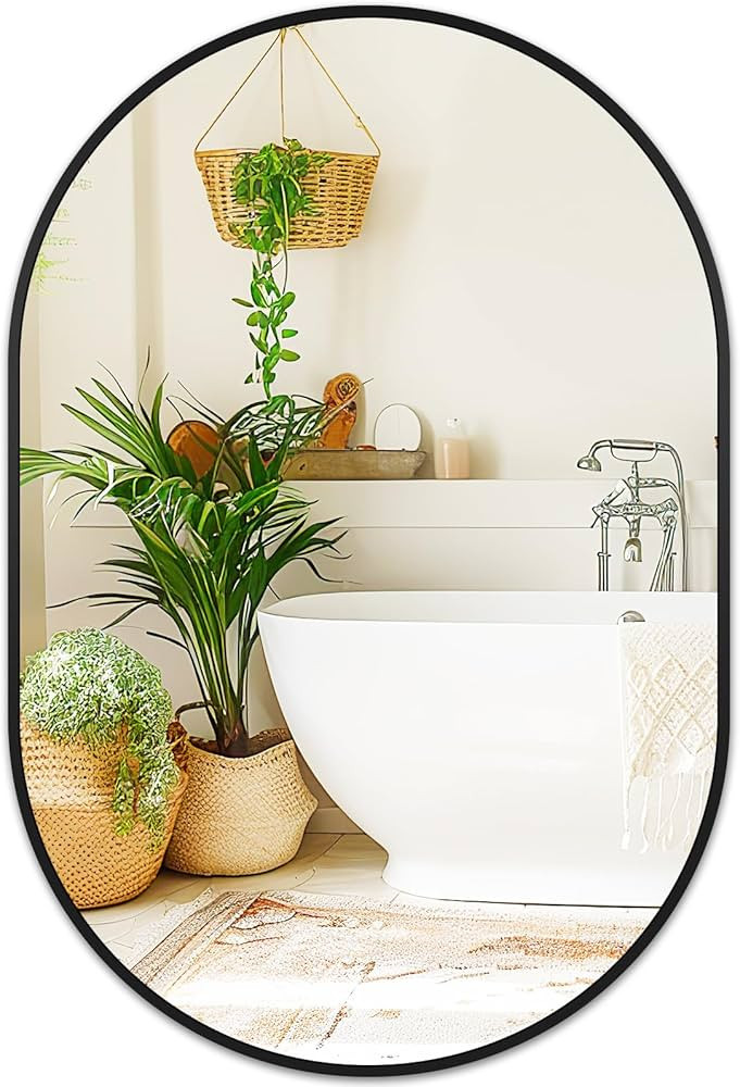 Fabuday Black Oval Bathroom Mirror for Wall - 24x36 Metal Framed Vanity Mirror for Over Sink, Big... | Amazon (US)