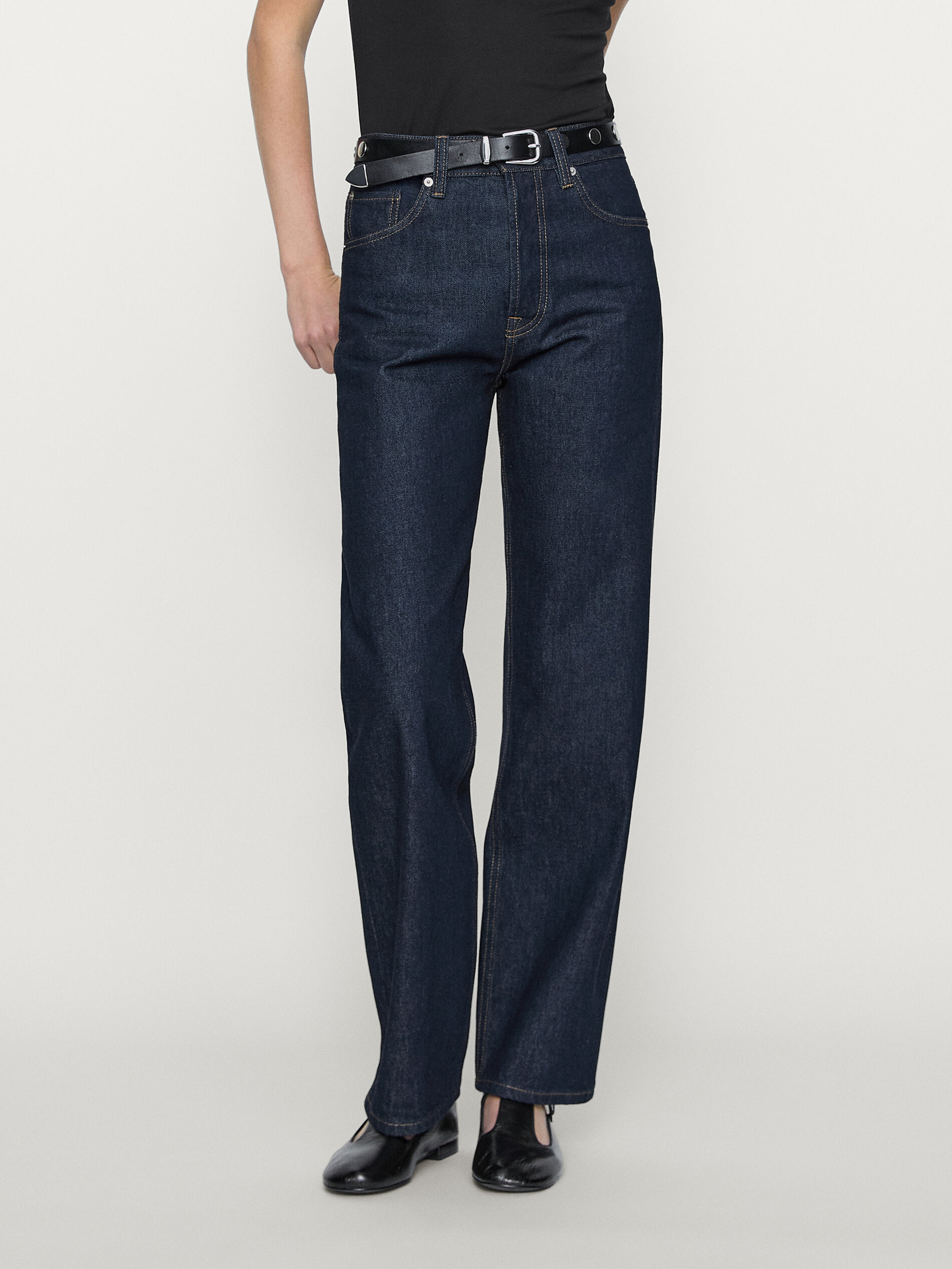 Faded straight-leg high-waist jeans | Massimo Dutti US