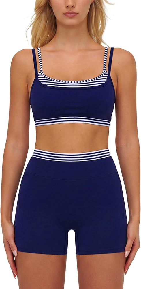 ABOCIW Layered Workout Sets for Women 2 Piece Polka Dot Sports Bra High Waist Shorts Gym Active Y... | Amazon (US)