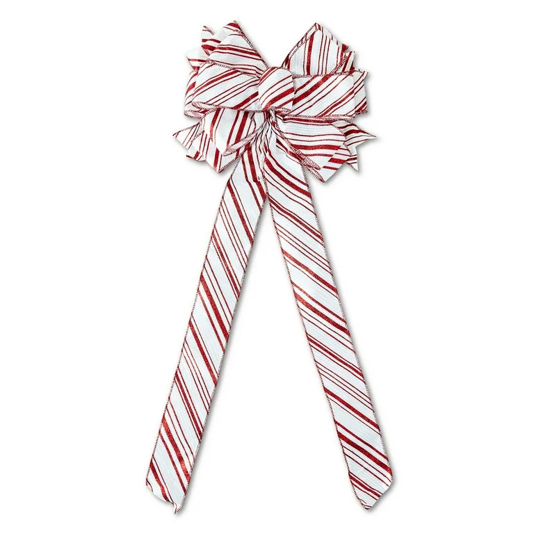 Red & White Stripe Polyester Christmas Bow, 14 in, by Holiday Time | Walmart (US)