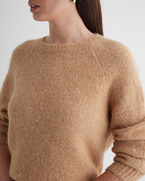 Fuzzy Knit Crew Neck Sweater | Express