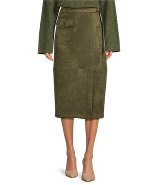 Gibson & Latimer Faux Suede Belted High Rise Wrap Pencil Cargo Midi Skirt | Dillard's | Dillard's