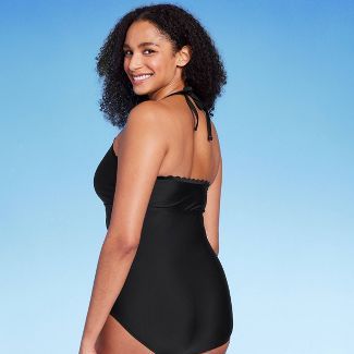 Women's Scallop High Neck Full Coverage One Piece Swimsuit - Kona Sol™ Black | Target