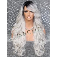 Light Grey With Dark Rooted Goddess Human Hair Blend Long Curly Layered Wig Heat Ok Cancer Alopecia Theater Cosplay | Etsy (US)
