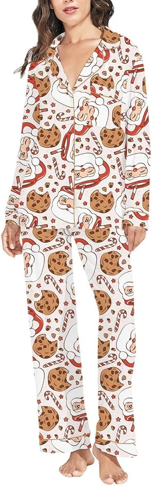 Women Y2k Christmas Pajamas Print Long Sleeve Button Down Shirt and Wide Leg Pants 2 Piece Pjs Se... | Amazon (US)