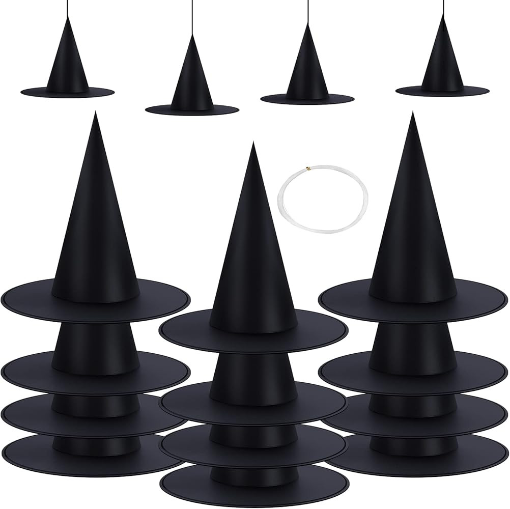 Halloween Decorations Witch Hat Set - 12PCS Black Witch Hats, Halloween Decor Halloween Party Dec... | Amazon (US)