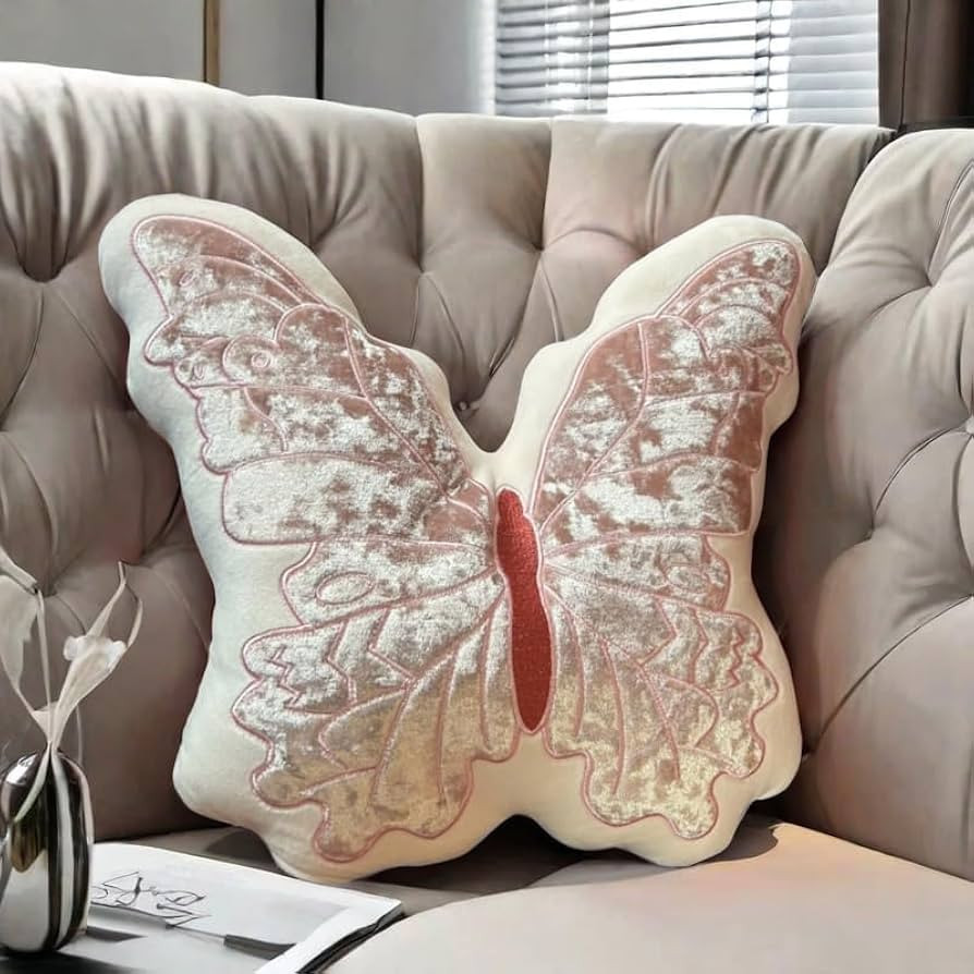 Butterfly Throw Pillow, Pink Butterfly-Shaped Glitter Velvet Stuffed Cushion Shiny Spring Decorat... | Amazon (US)