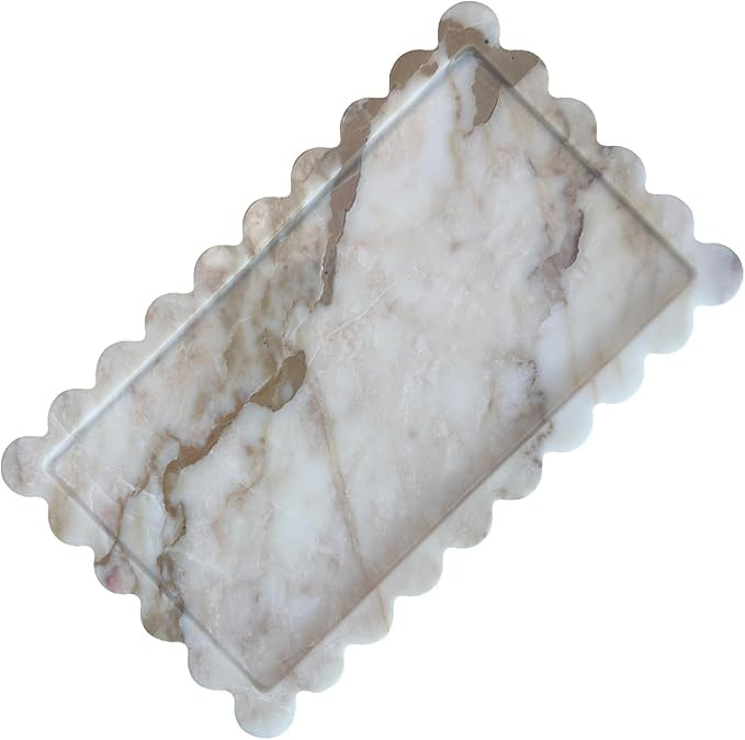 13.4 x 8 inch Large Marble Tray with Scalloped Edge, Rectangle Decorative Tray for Dresser Home D... | Amazon (US)