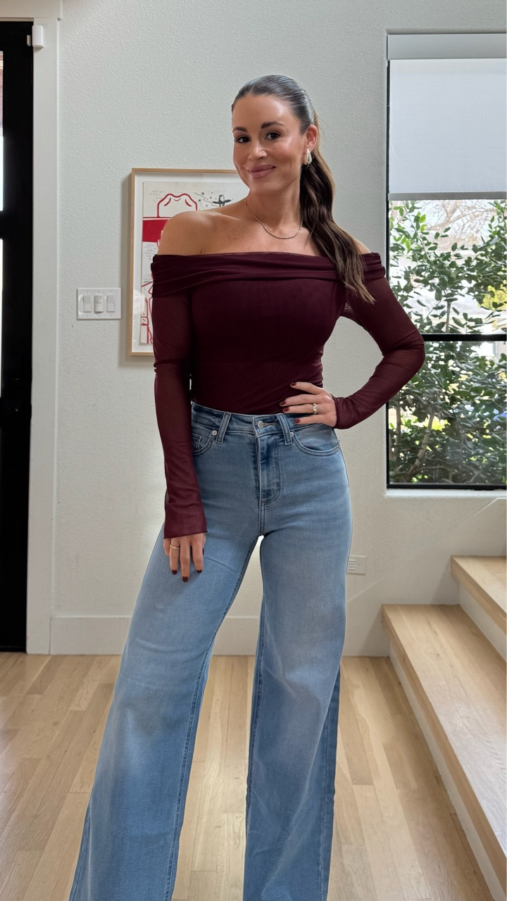 I don’t say this often but these jeans are an absolute must! They’re only $28 and they look identical to my Pistola pair that are over $200. High waisted and wide leg fit with great stretch, while still snatching everything in. 

They look great with this mesh over the shoulder top. A good going out top that would also be amazing for Valentine’s Day!

#LTKootd #LTKdayinmylife #LTKFindsUnder50