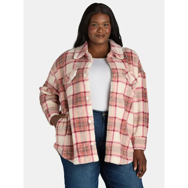 Terra & Sky Women's Plus Size Faux Shearling Shacket, Sizes 0X-5X | Walmart (US)