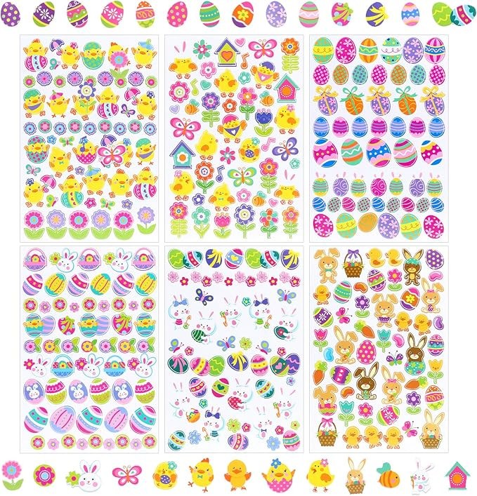 Naler 300+pcs Easter Stickers Sheet Assorted Bunny Stickers for Easter Party Favor DIY Craft Art ... | Amazon (US)