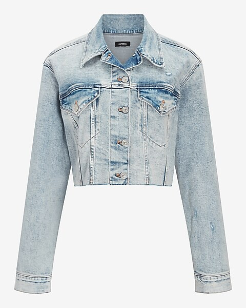 Oversized Cropped Denim Trucker Jacket | Express