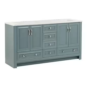 Diamond NOW Owen 60-in Sage Double Sink Bathroom Vanity with White Cultured Marble Top | Lowe's