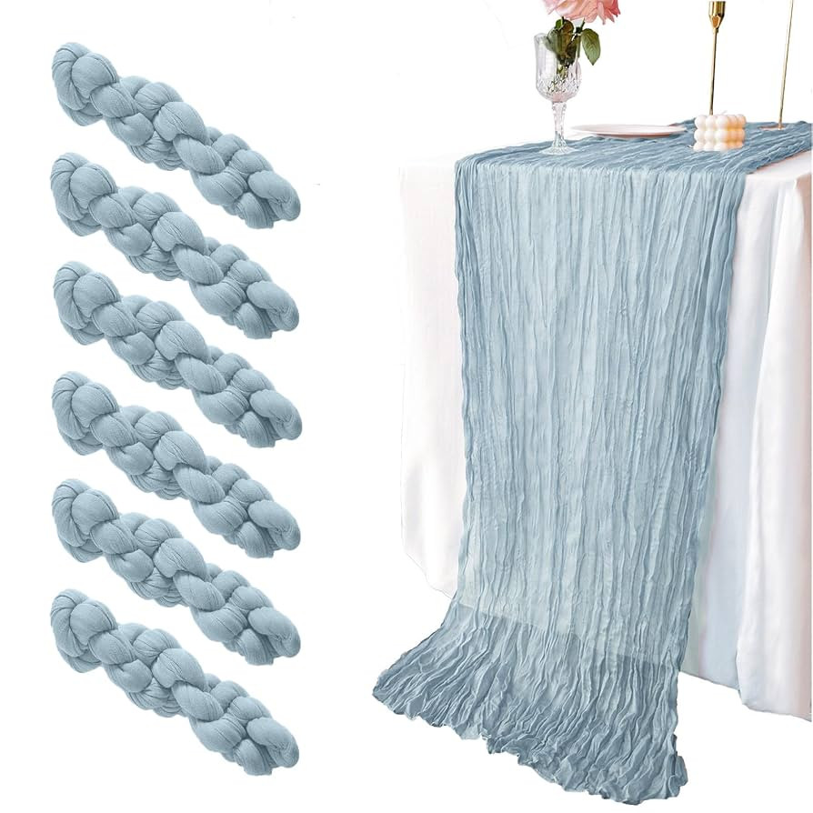 6 Pack Dusty Blue Table Runner 120 Inch 10 FT Boho Gauze Cheesecloth Table Runner for Bridal Baby... | Amazon (US)