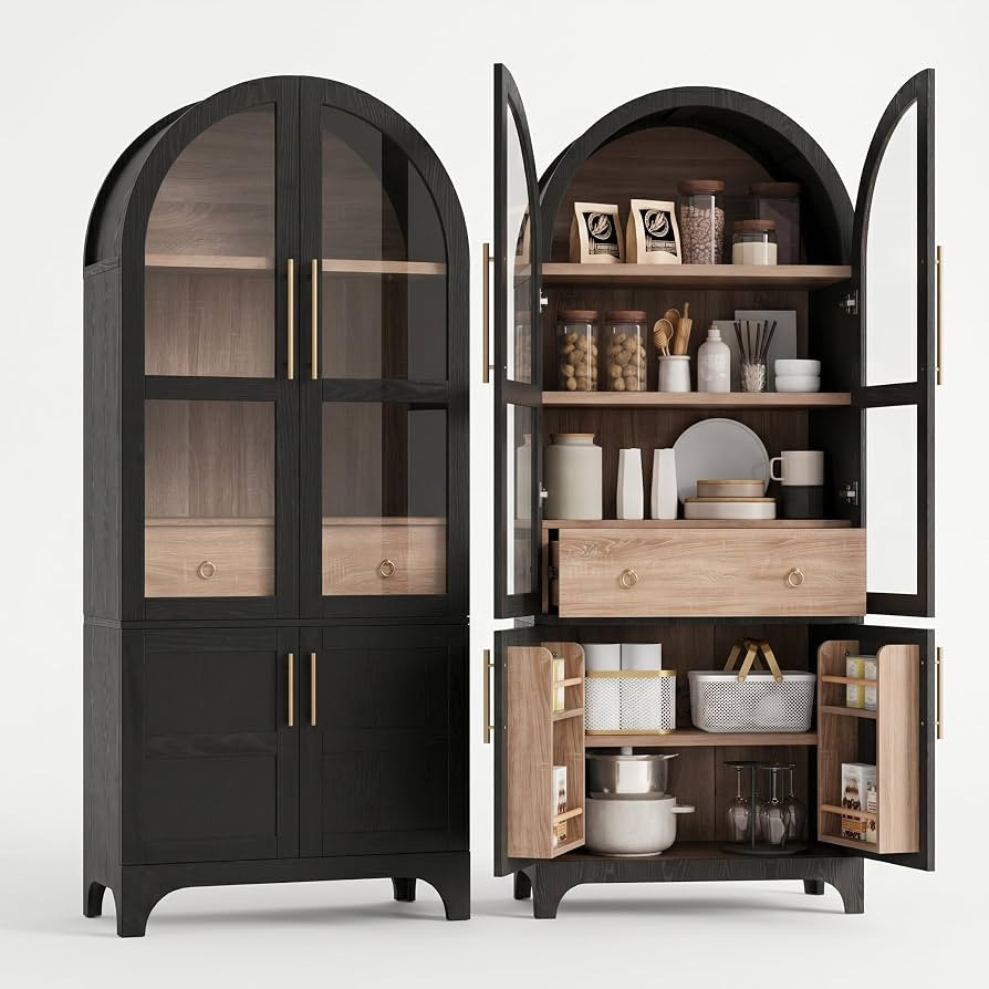 Kitchen Pantry Cabinet, 71" Tall Arched Kitchen Storage Cabinet Wood Farmhouse Kitchen Storage Ca... | Amazon (US)