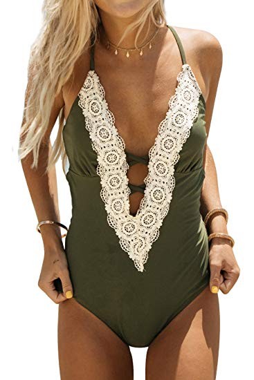 CUPSHE Women's Ladies Vintage Lace Bikini Sets Beach Swimwear Bathing Suit Green | Amazon (US)