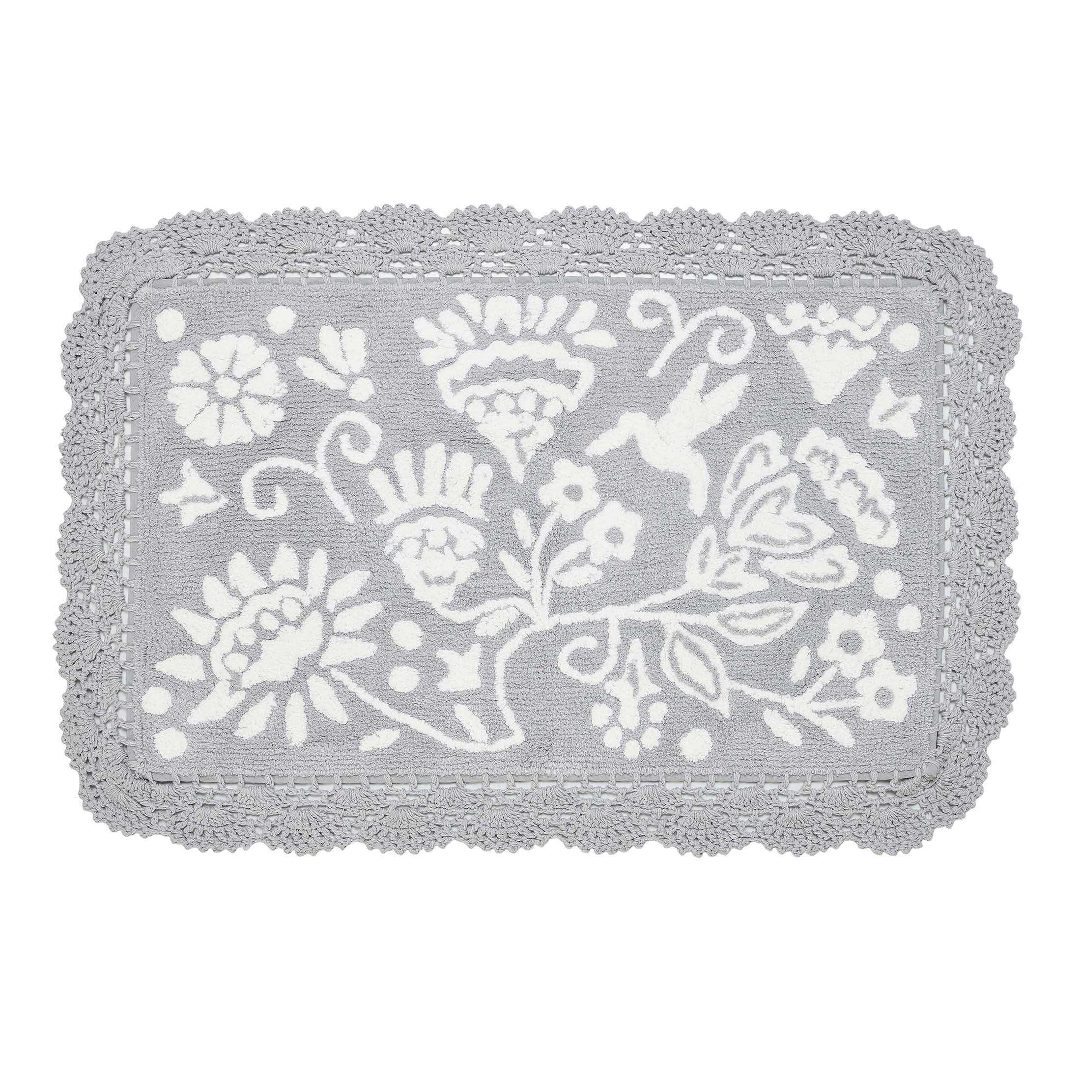 Soft Silver Cotton Bath Rug, Mazie Two-Color Floral Crochet, 20" x 32", The Pioneer Woman | Walmart (US)